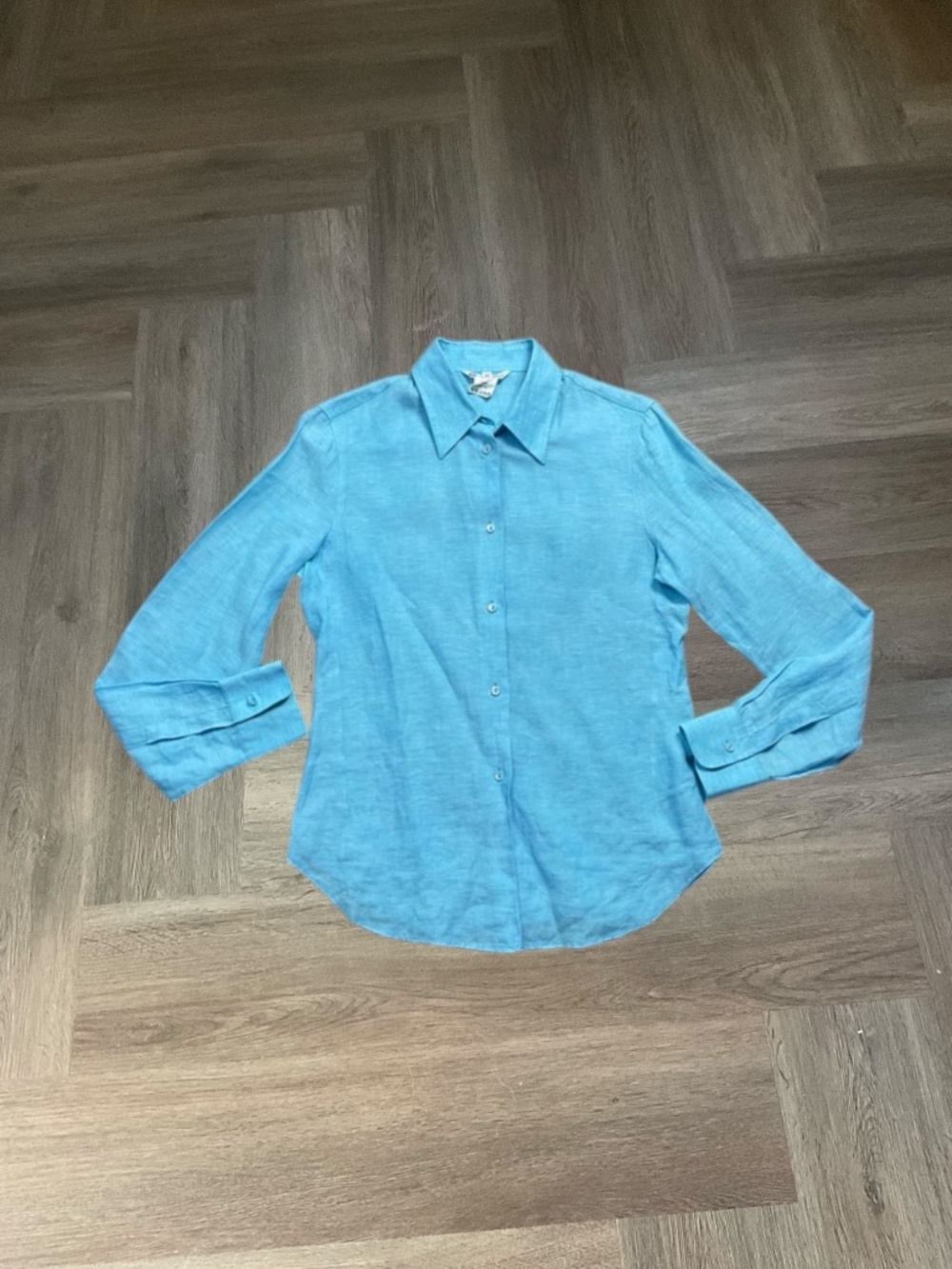 Loro Piana 100% Linen Button Down Shirt 42 6 US Turquoise Blue Italy Classic